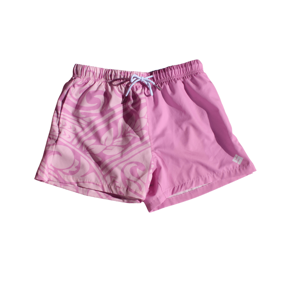 Short Bloom rose à motif polynésien ton sur ton