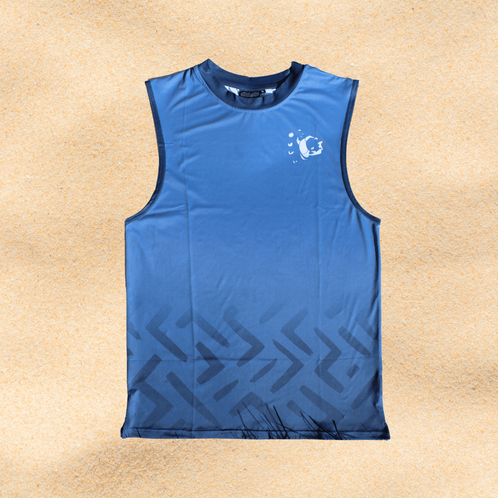 Camisole bleue Chute à l'Ours, dégradé et motif géométrique sublimés